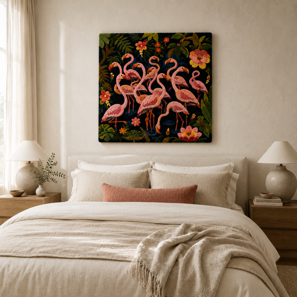 Hewn Earth Afterglow Jardin wall art featuring vibrant botanical designs on a textured canvas for modern home decor.