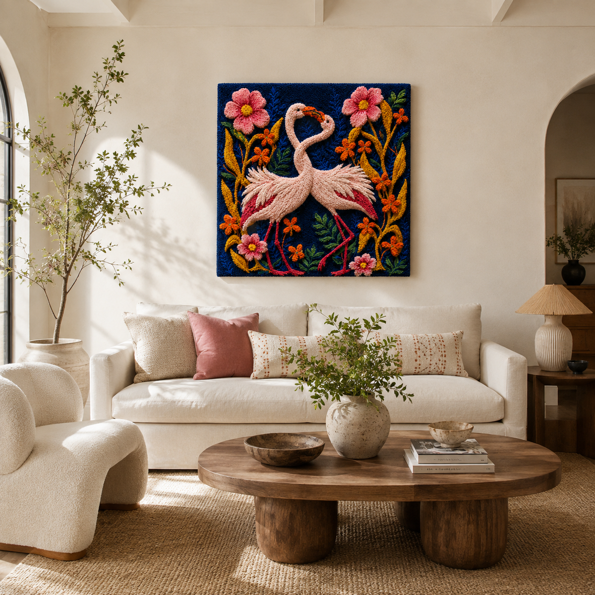 Cinder Quietude wall art by Hewn Earth featuring a serene abstract design on a wall in a modern room setting.