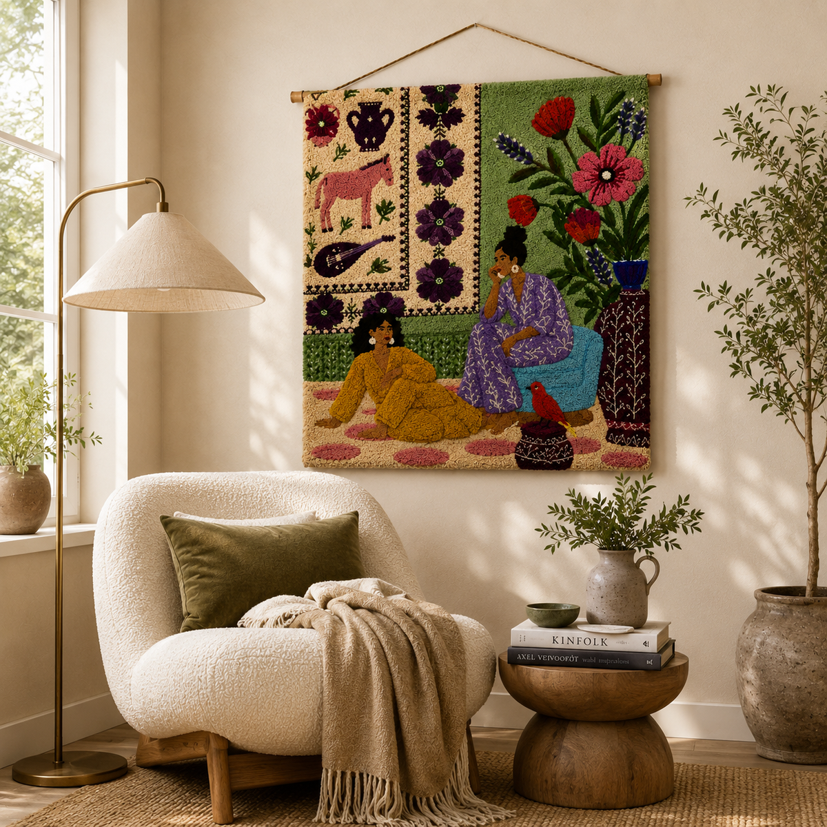Hewn Earth Ember Zenith wall art with vibrant abstract design, featuring fiery orange and red tones on a textured canvas.