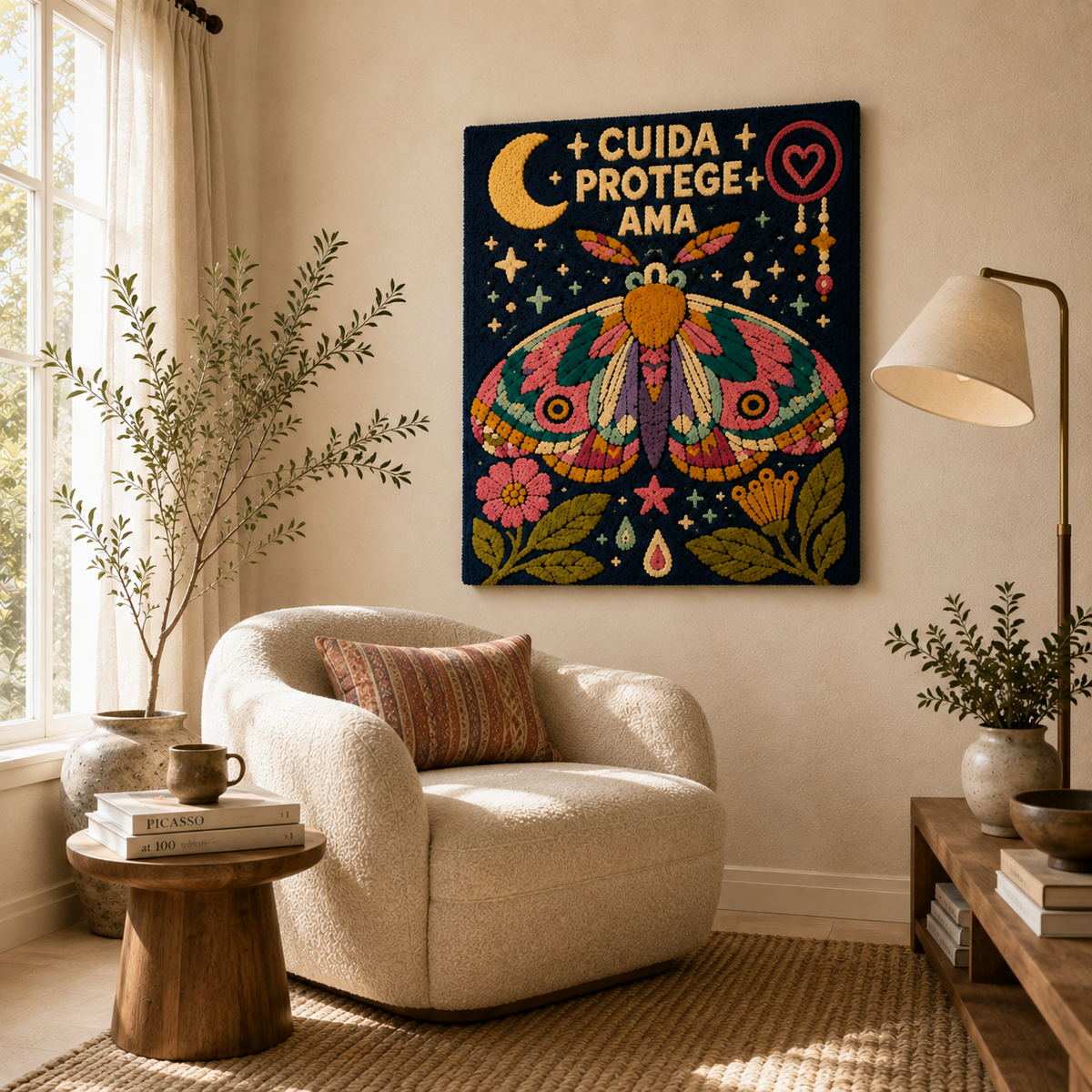 Luminous Nightingale wall art by Hewn Earth featuring a glowing bird design on a neutral background.