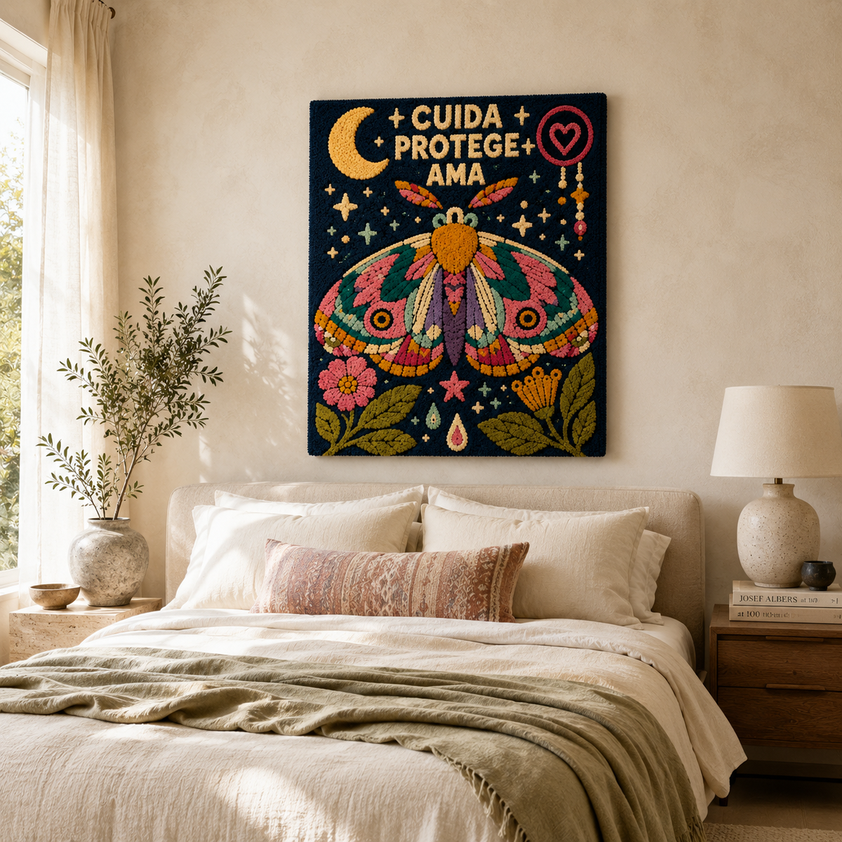 Luminous Nightingale Hewn Earth wall art featuring a glowing bird illustration on a textured background