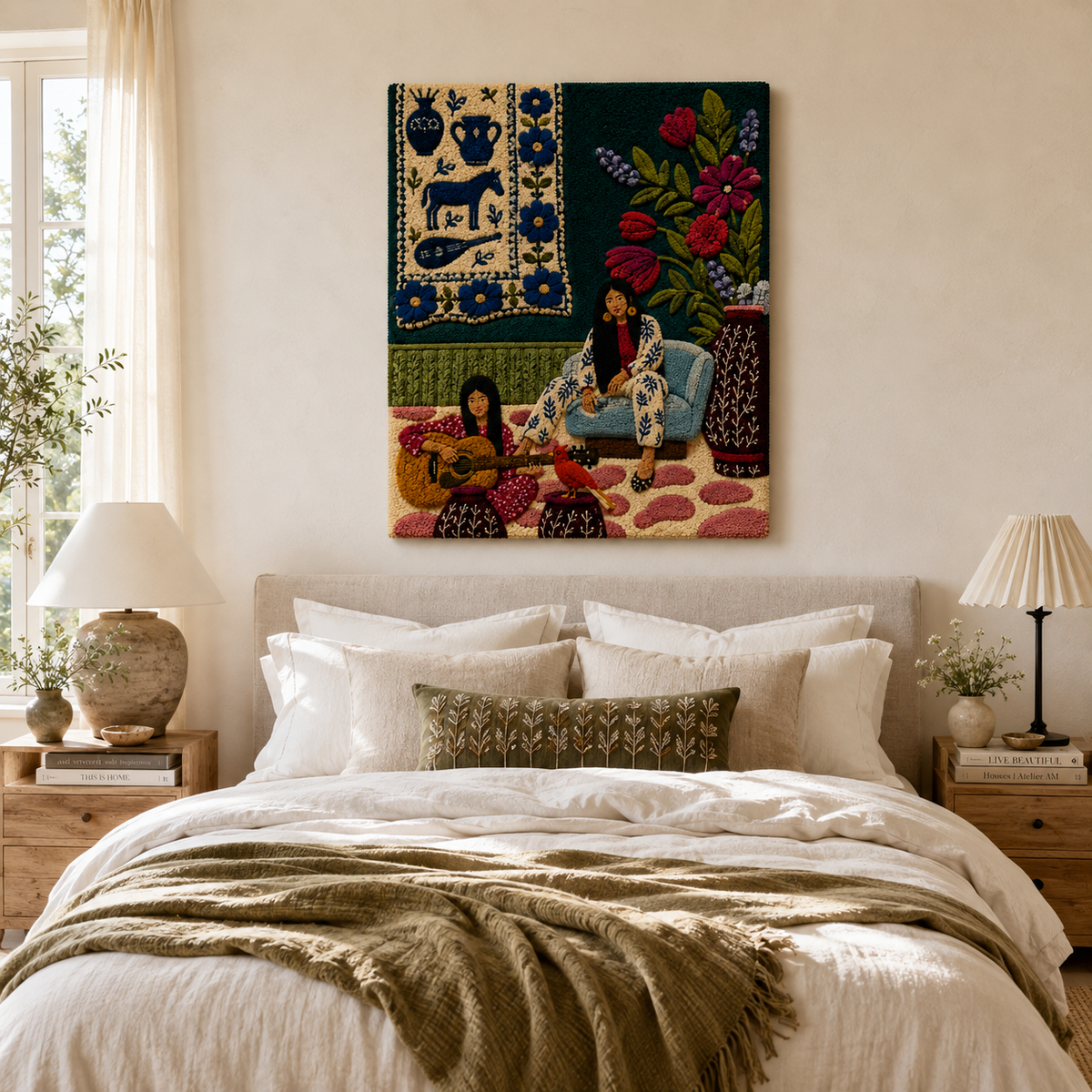 Close-up of Hewn Earth Afterglow Umber wall art, featuring textured earthy tones and intricate details on a framed canvas.