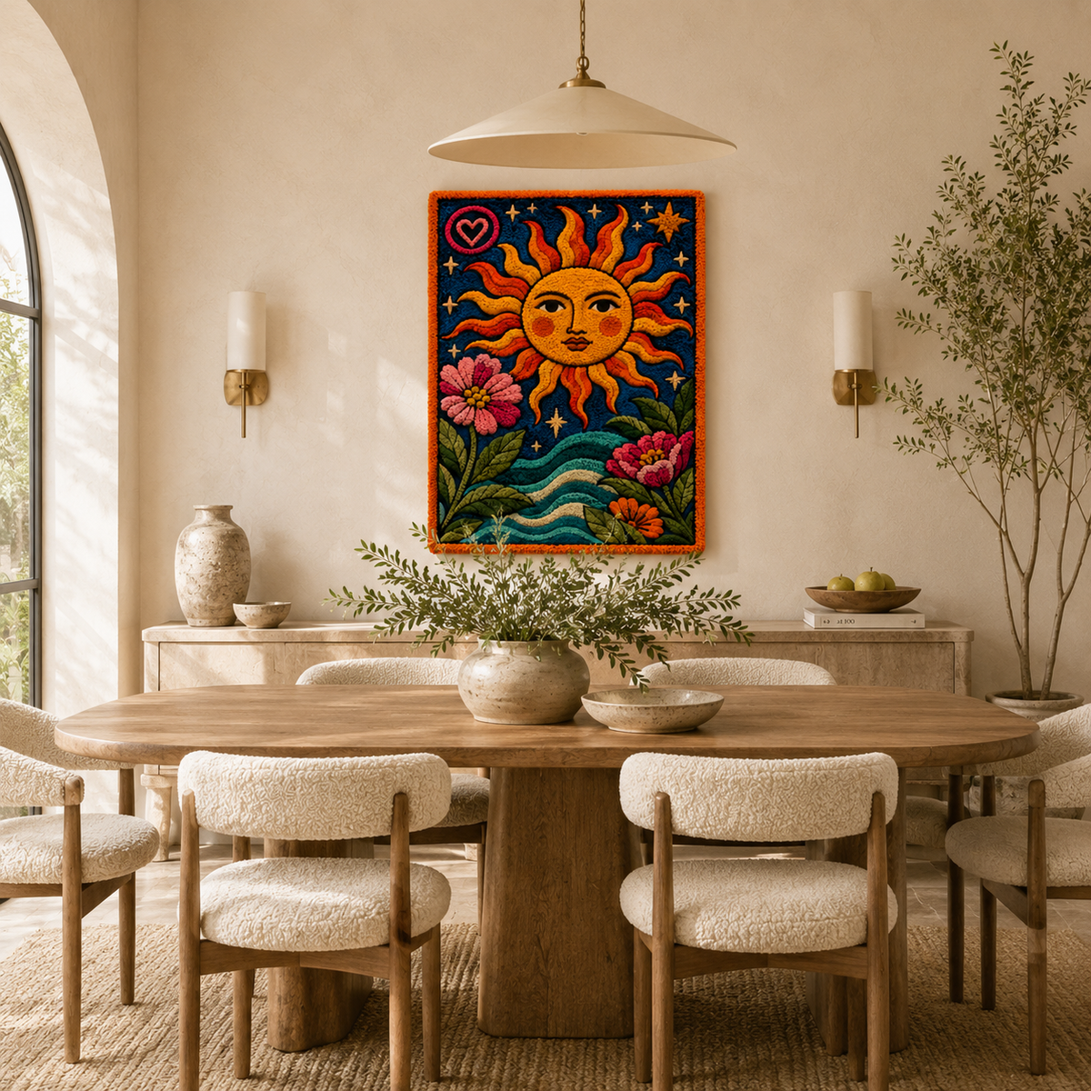 Hewn Earth Cinder Cove wall art, natural landscape scene with earthy tones, displayed on a room wall.