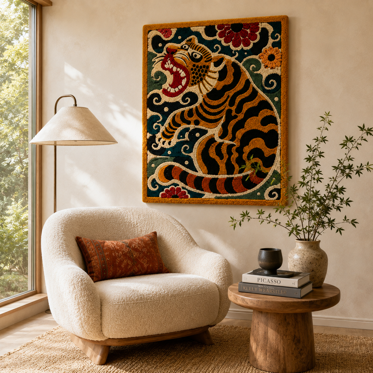 Luminous Lagoon wall art by Hewn Earth featuring a vibrant, glowing lagoon scene with lush greenery and calming blue tones.