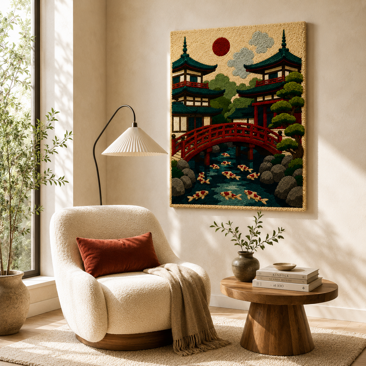 Hewn Earth Cinder Bower wall art featuring earthy tones and abstract design, displayed on a modern room wall.