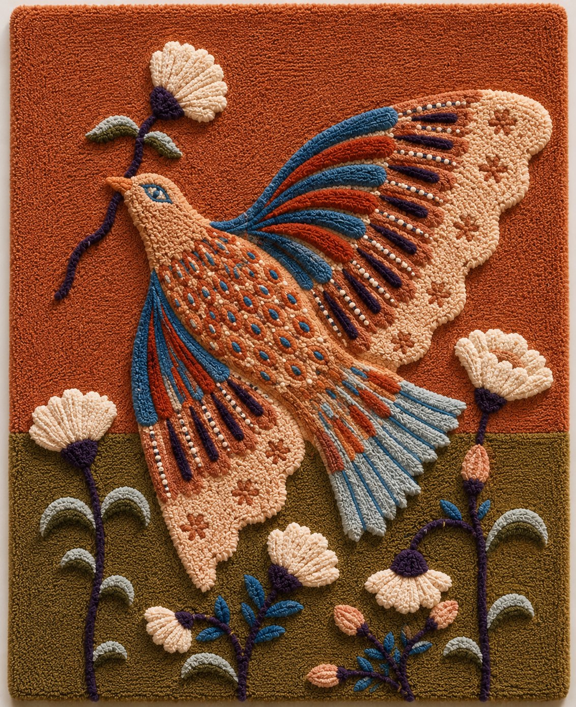Hewn Earth Cinder Aviary wall art featuring earthy tones and intricate bird and foliage design on a neutral background.
