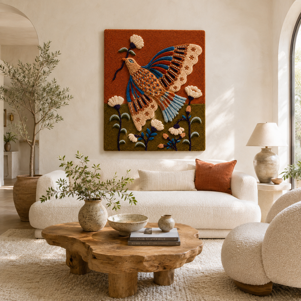 Cinder Aviary wall art by Hewn Earth featuring a detailed, nature-inspired design with abstract bird and floral motifs.