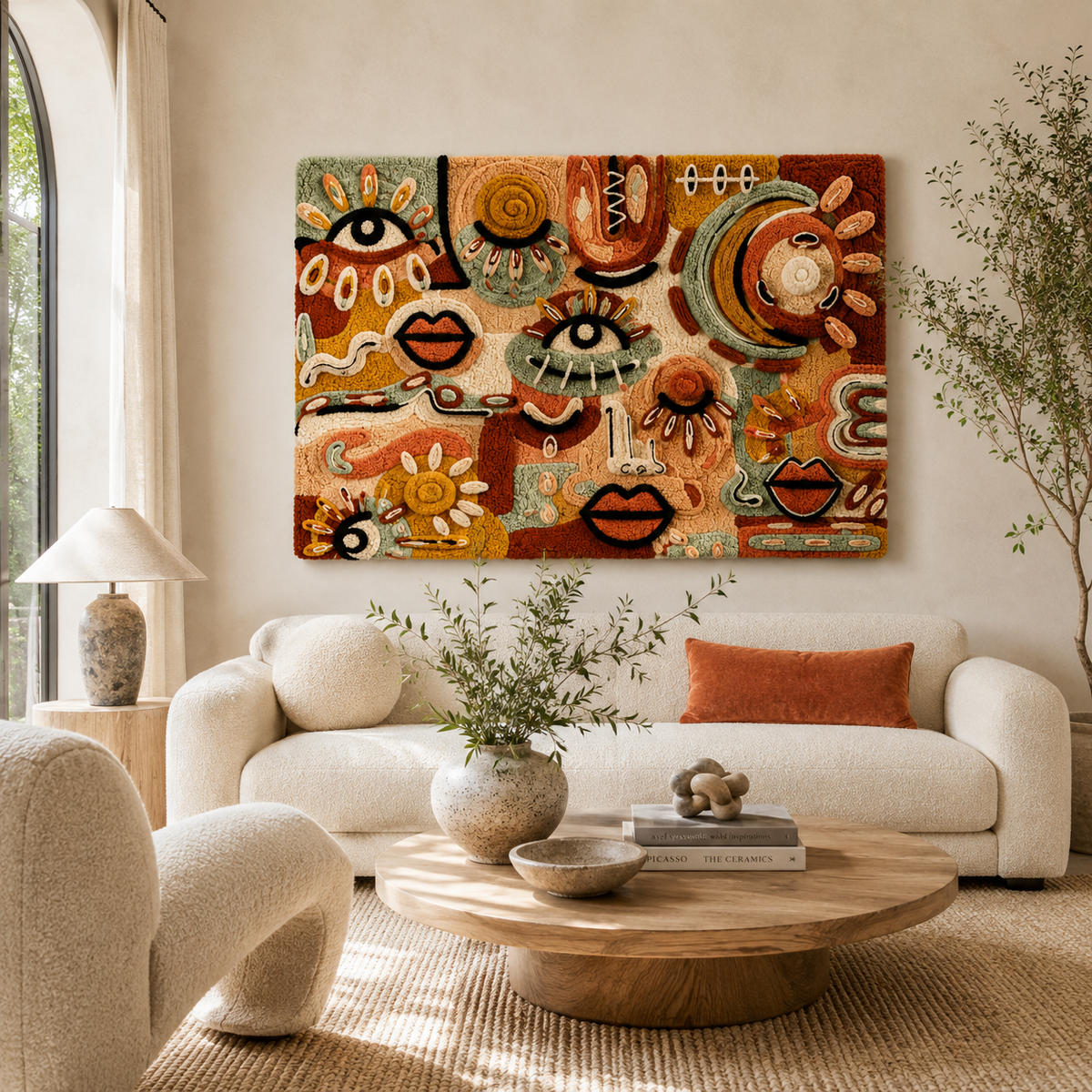 Hewn Earth Gilded Nightfall wall art featuring a dark, abstract design with gold accents on a neutral background.