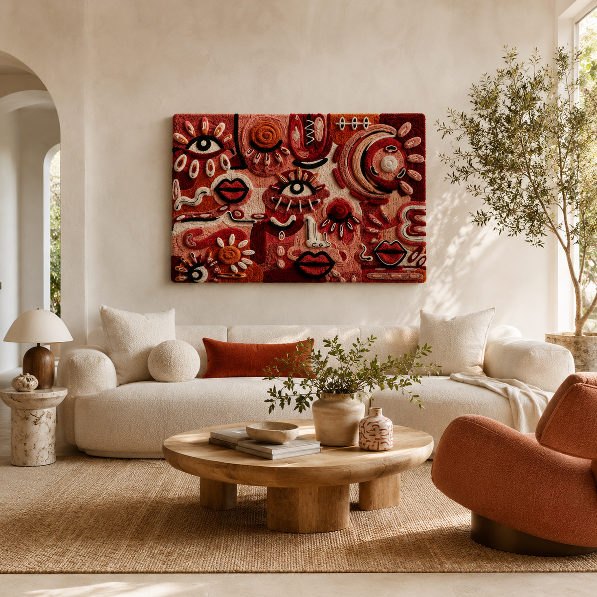 Hewn Earth Ember Rill wall art featuring textured, earthy tones and abstract design on a neutral background.