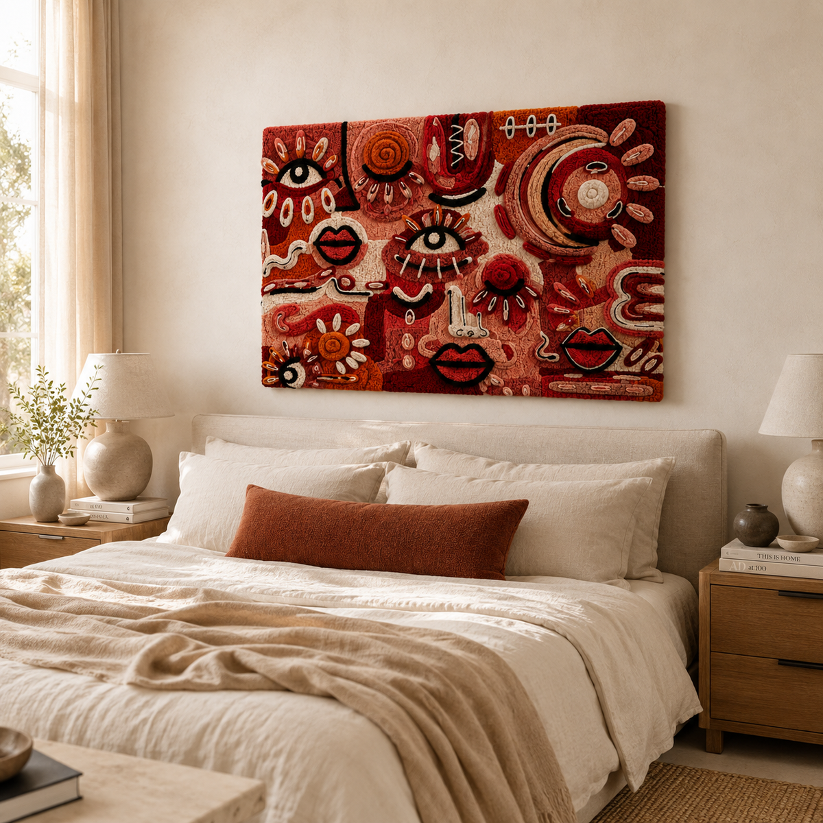 Hewn Earth Ember Rill wall art featuring a textured, earthy-toned abstract design on a neutral background.