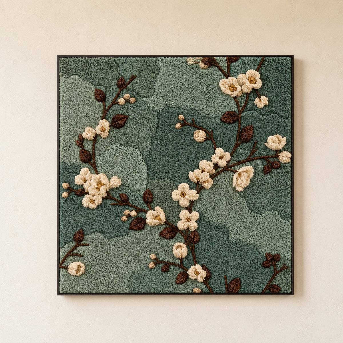 Close-up of Hewn Earth Afterglow Copse wall art featuring detailed textured forest scene in earthy tones.