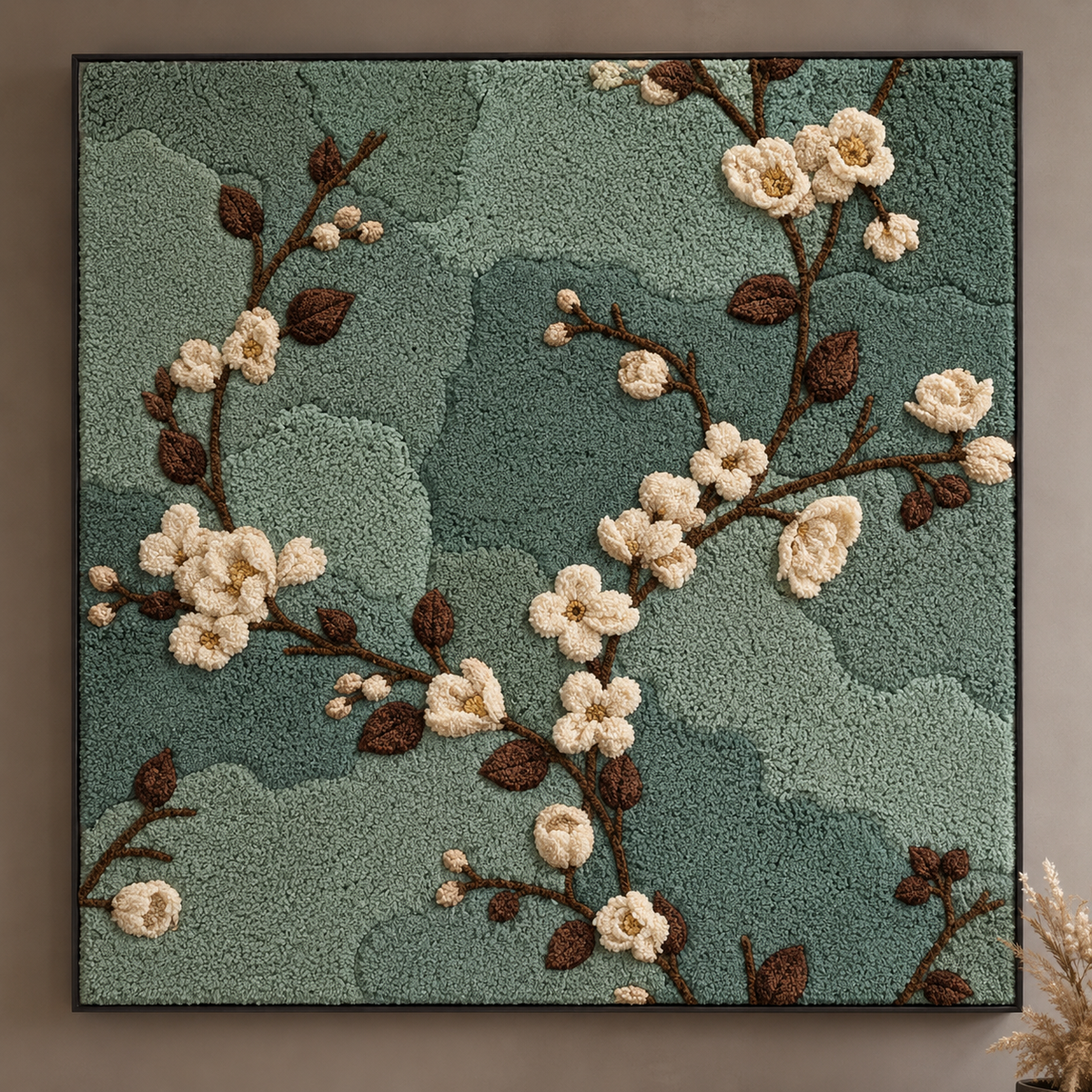 Hewn Earth Afterglow Copse wall art featuring a serene woodland scene with vibrant colors and detailed foliage.