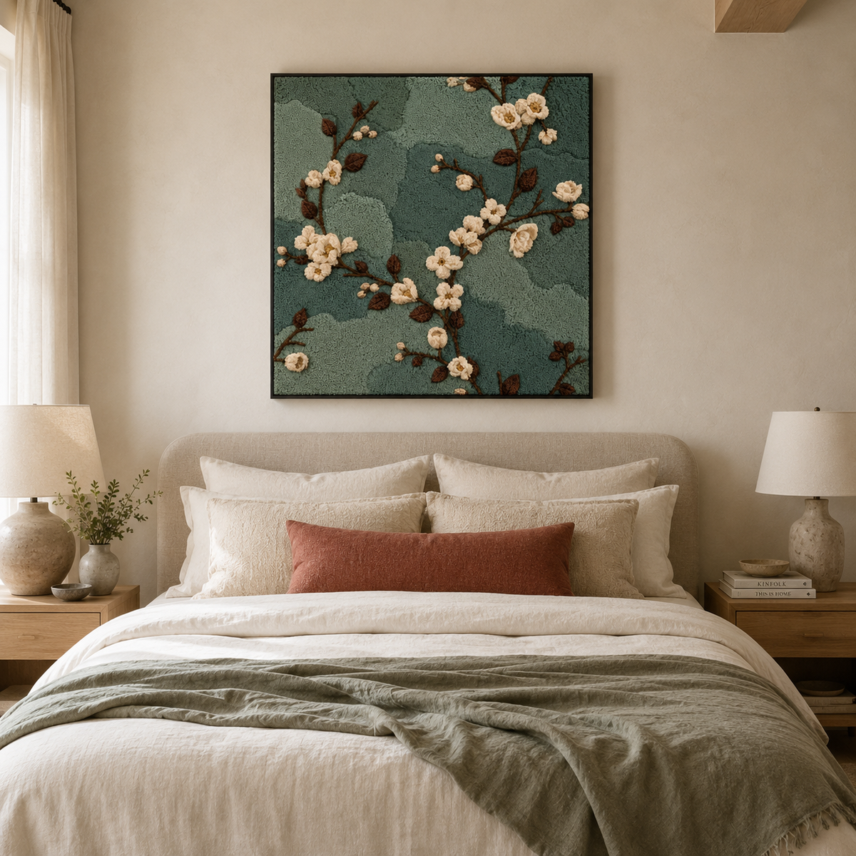 Hewn Earth Afterglow Copse wall art featuring a serene woodland scene with warm, glowing tones on a canvas or print.