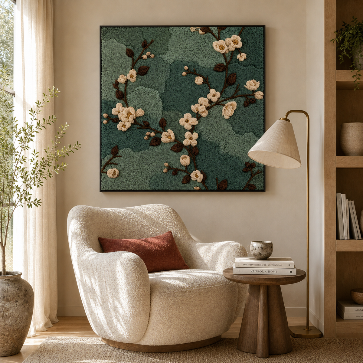Hewn Earth Afterglow Copse wall art, nature-inspired wall decor with vibrant colors and forest scenes, suitable for living spaces