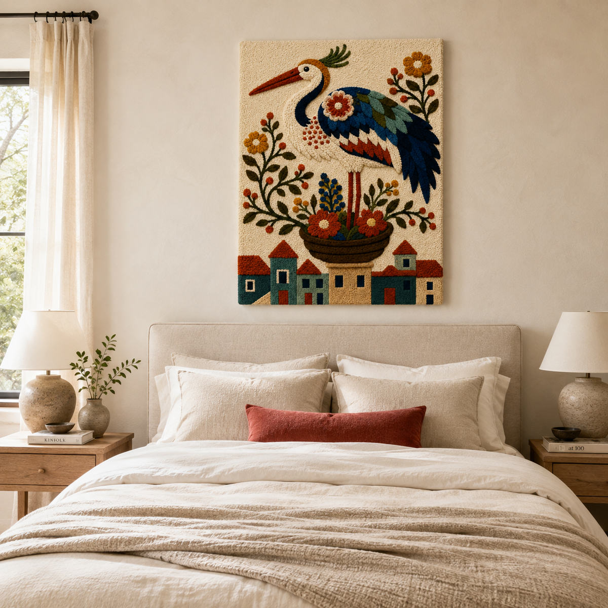 Hewn Earth Ember Parade wall art featuring vibrant, fiery abstract design on a textured canvas background.