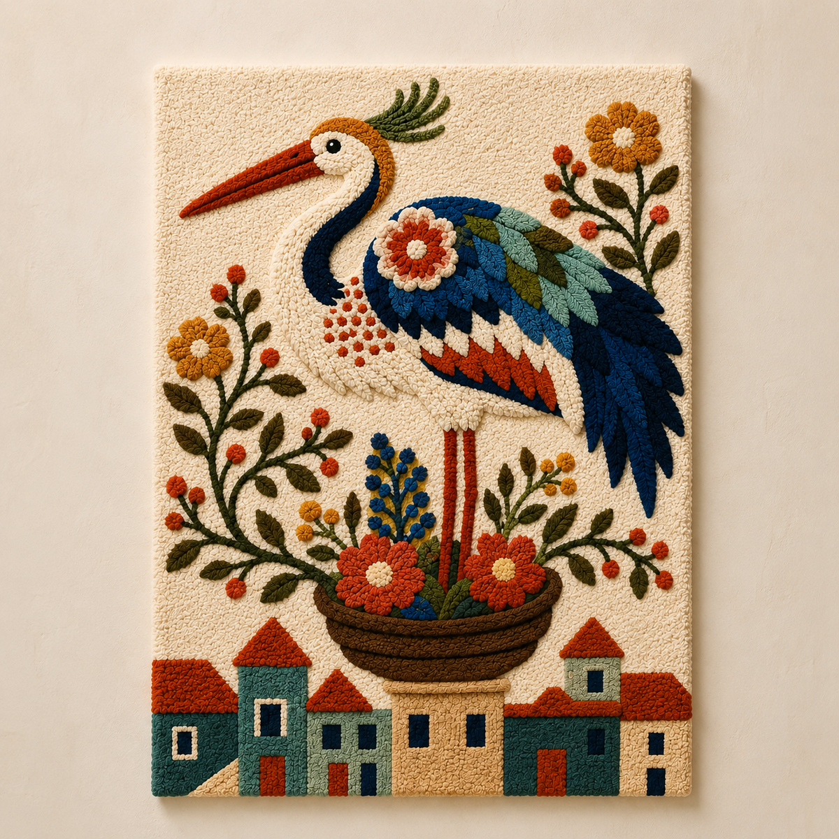 Hewn Earth Ember Parade wall art featuring vibrant, abstract design with warm tones and textured details.