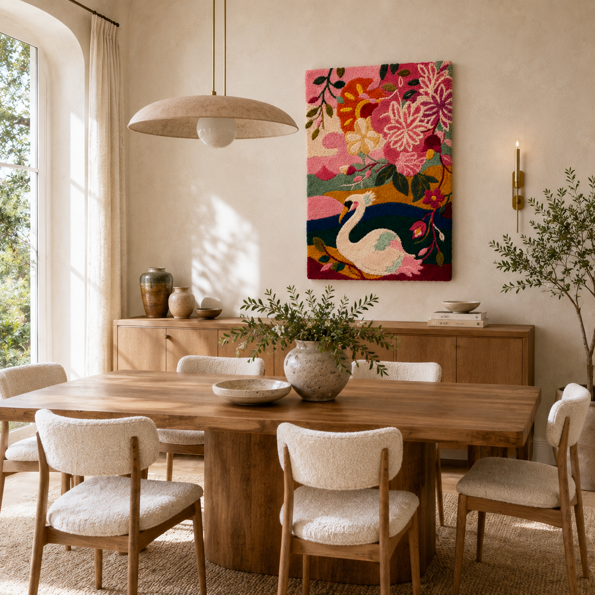 Luminous Fjord wall art by Hewn Earth featuring a glowing, abstract landscape with vibrant blue and green hues on a textured canvas.