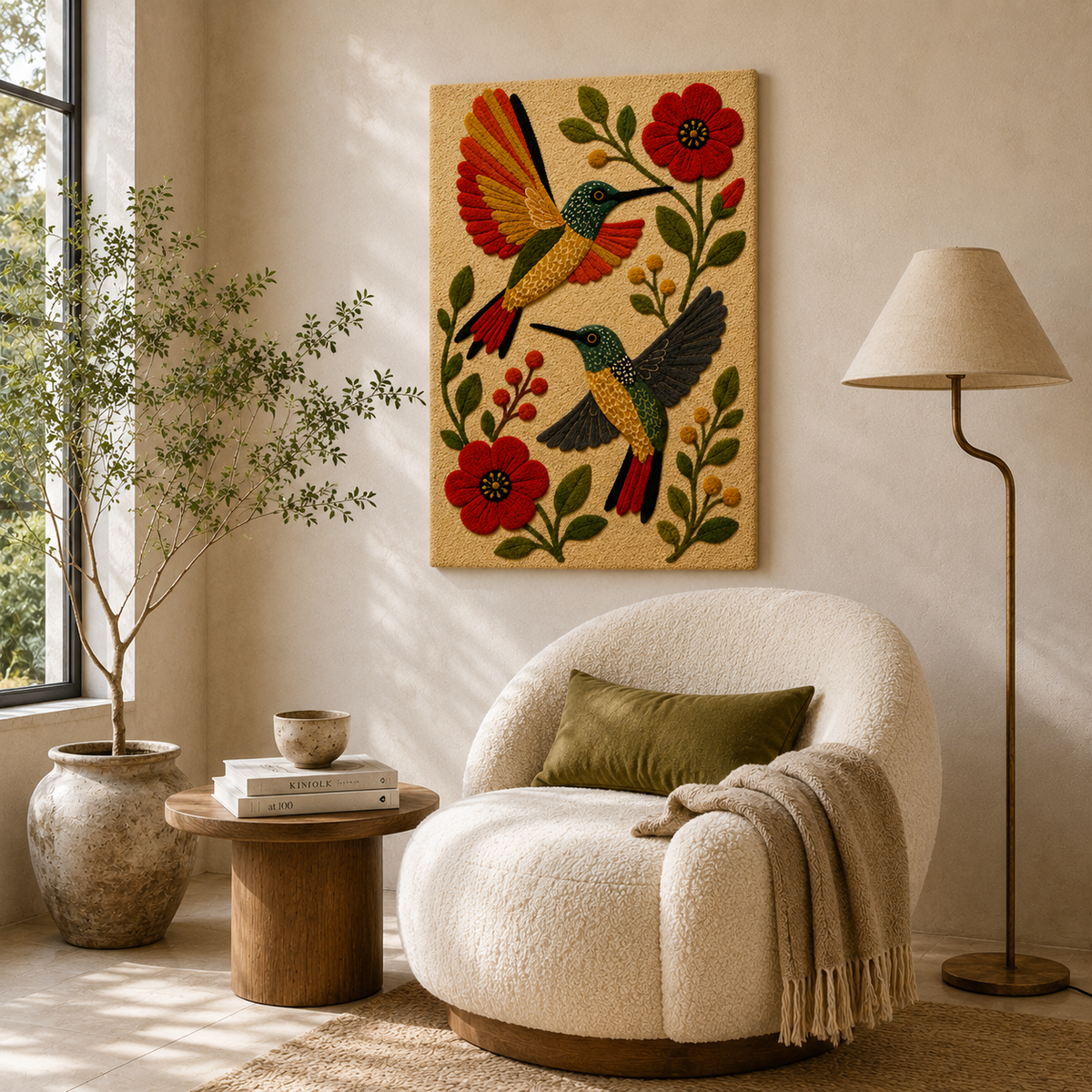 Hewn Earth Afterglow Veranda wall art featuring a serene, abstract scene with warm tones and textured details.