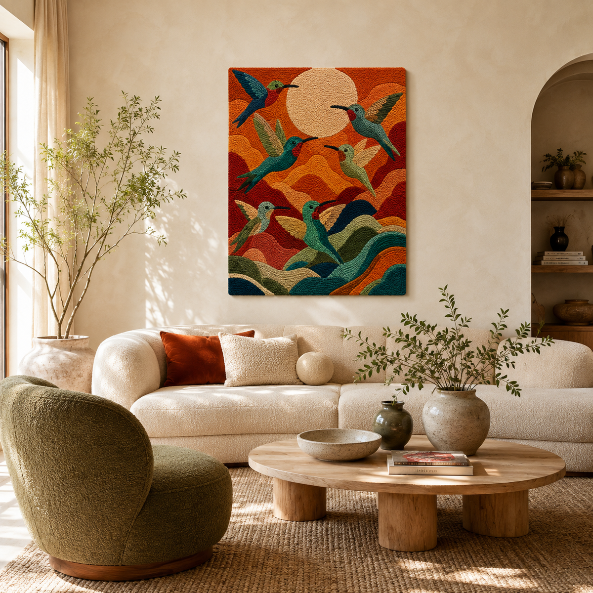Hewn Earth Cinder Cairn wall art featuring natural stone-inspired design, mounted on a wall for rustic and artistic decor.