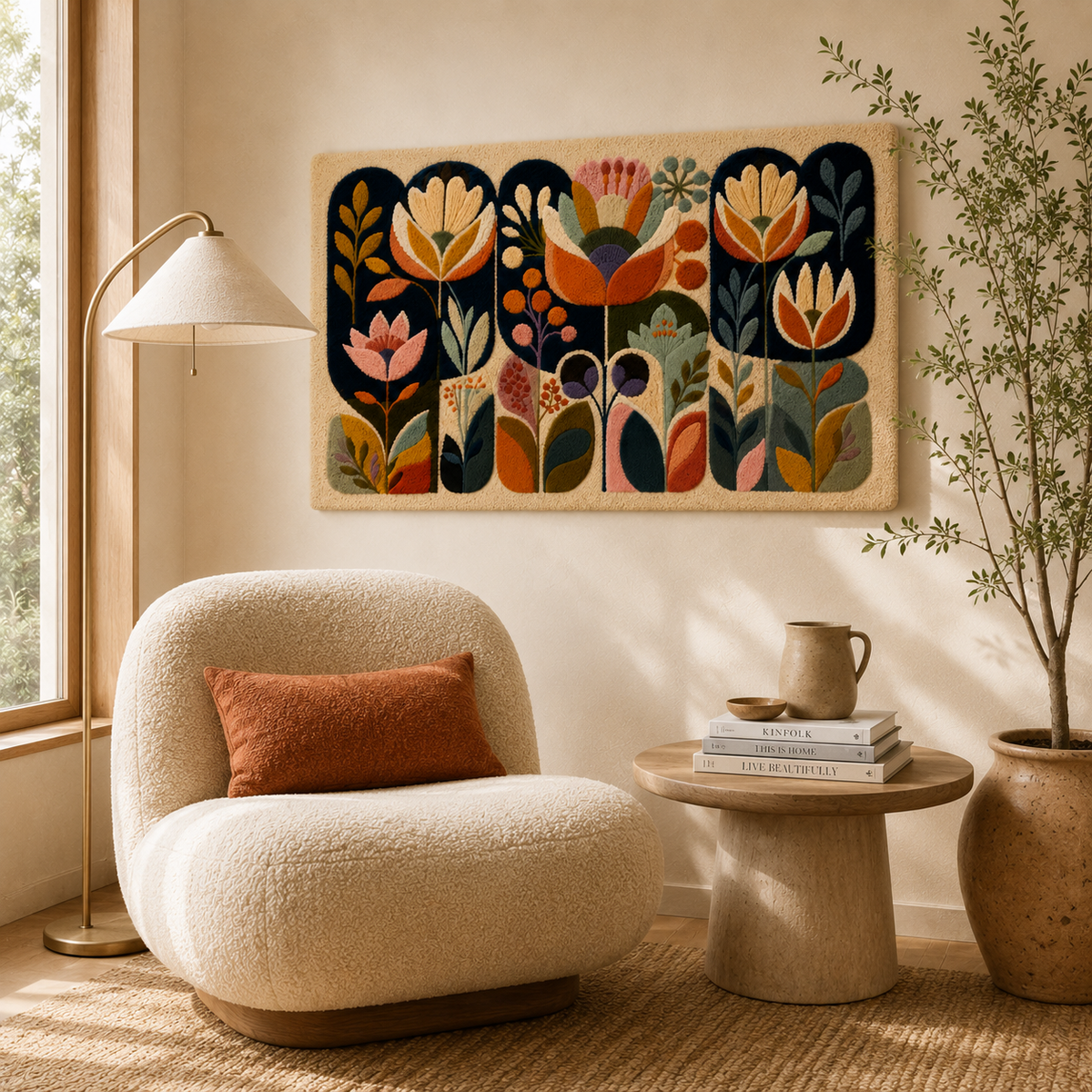 Hewn Earth Ember Juniper wall art featuring detailed illustration of a juniper branch on a neutral background