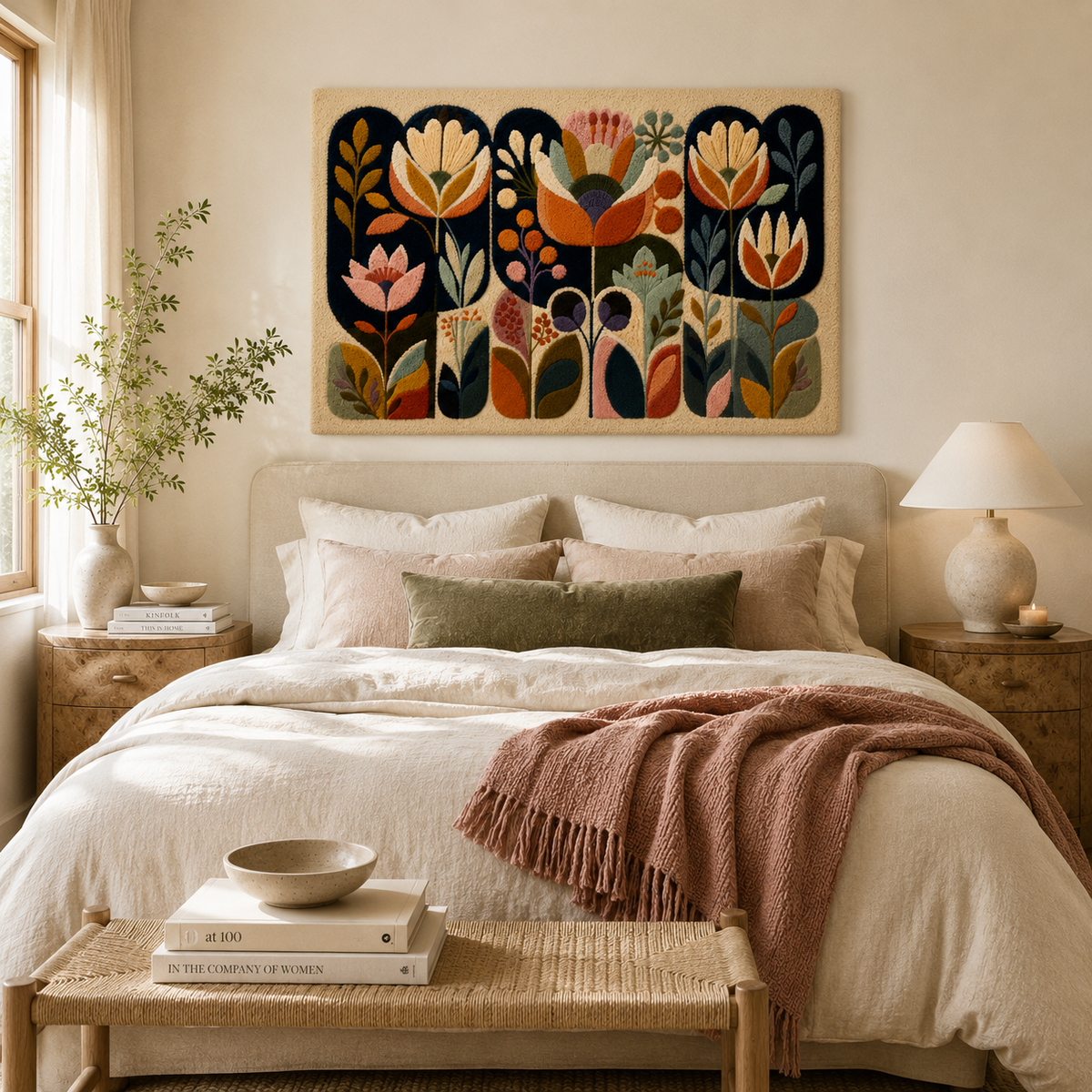 Hewn Earth Ember Juniper wall art featuring a detailed illustration of a juniper branch with green and brown tones.