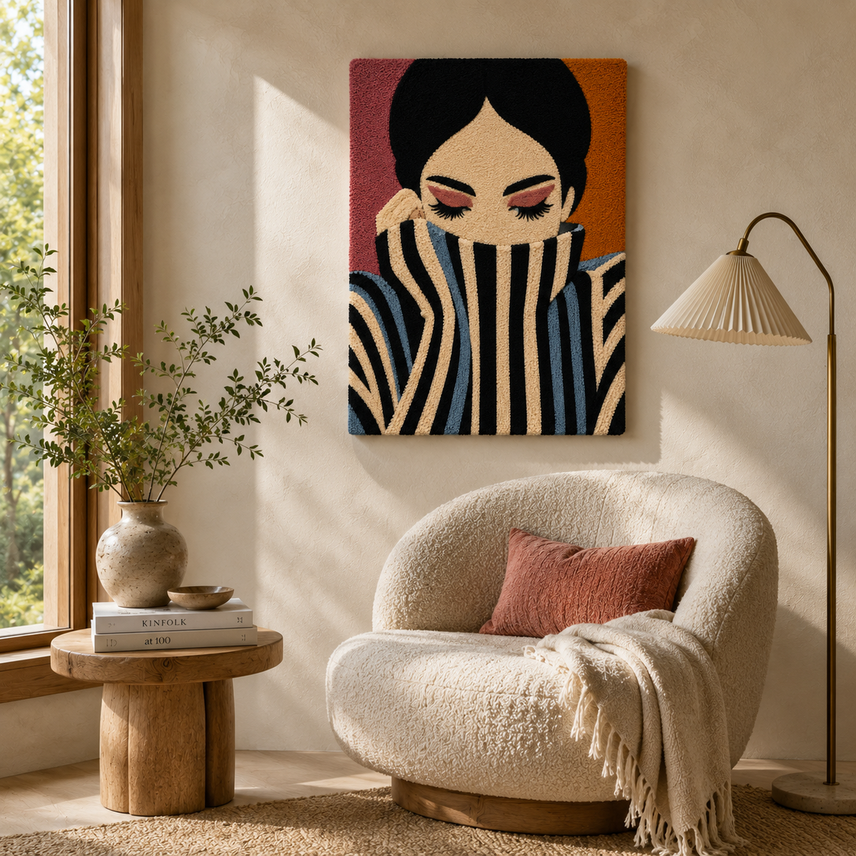 Hewn Earth Cinder Bloom wall art featuring abstract floral design in soft earthy tones on a neutral background.