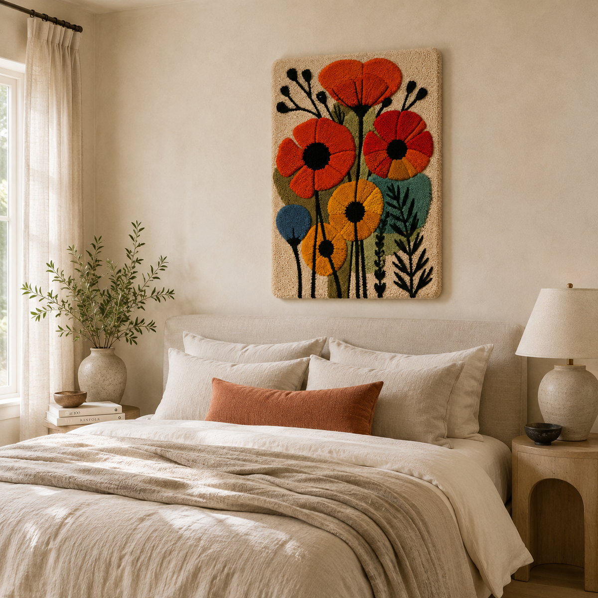 Hewn Earth Gilded Orchard wall art featuring a vibrant, nature-inspired design with gold accents on a neutral background.