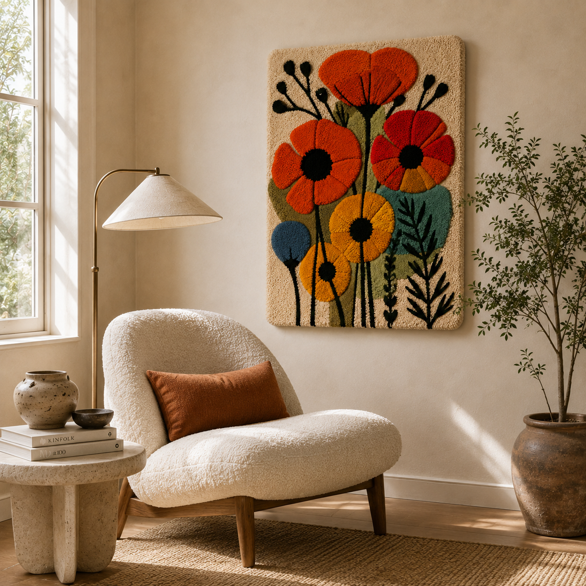Hewn Earth Gilded Orchard wall art featuring a botanical design with gold accents on a neutral background.