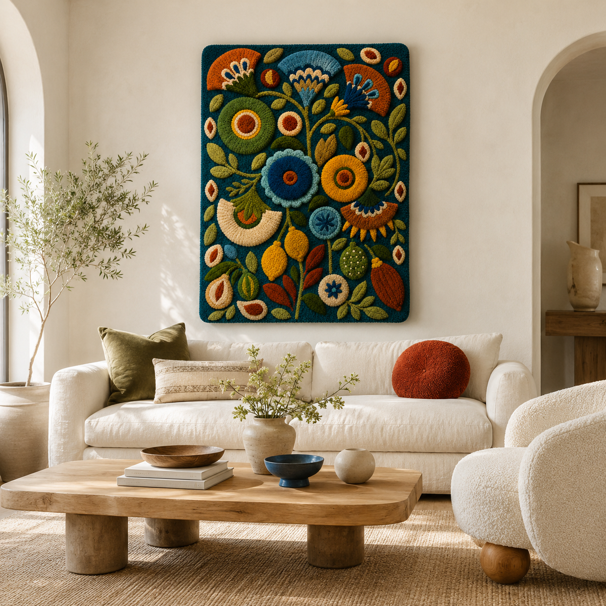 Hewn Earth Afterglow Eclipse wall art featuring a vibrant abstract celestial design on a wall.