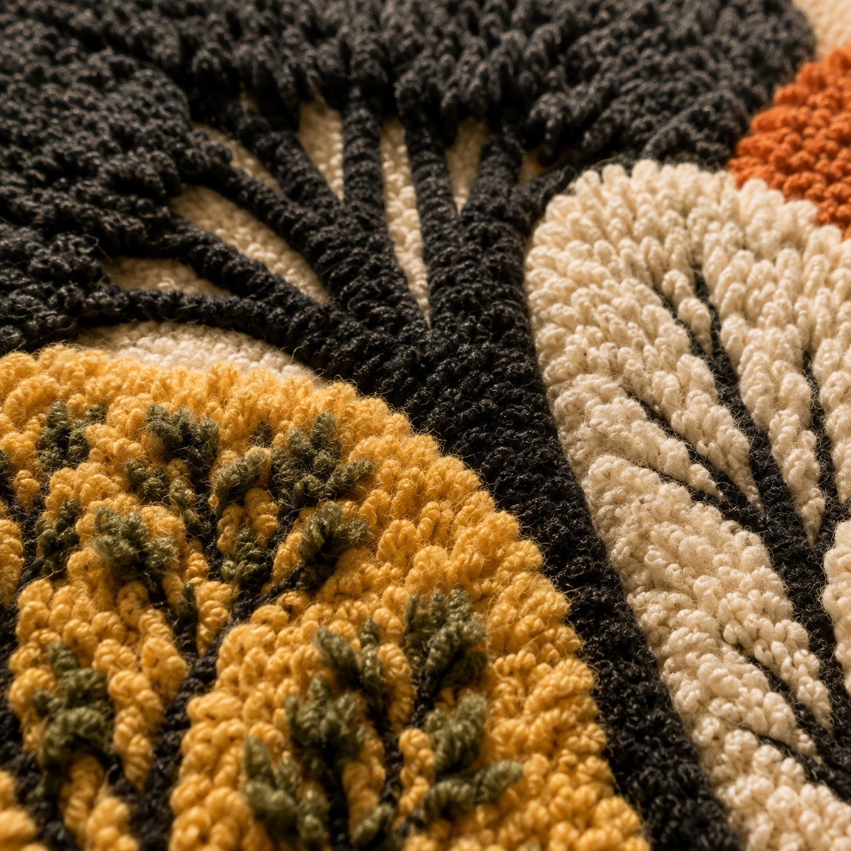 Hewn Earth Ember Saffron wall art featuring vibrant orange and yellow abstract design on textured canvas.