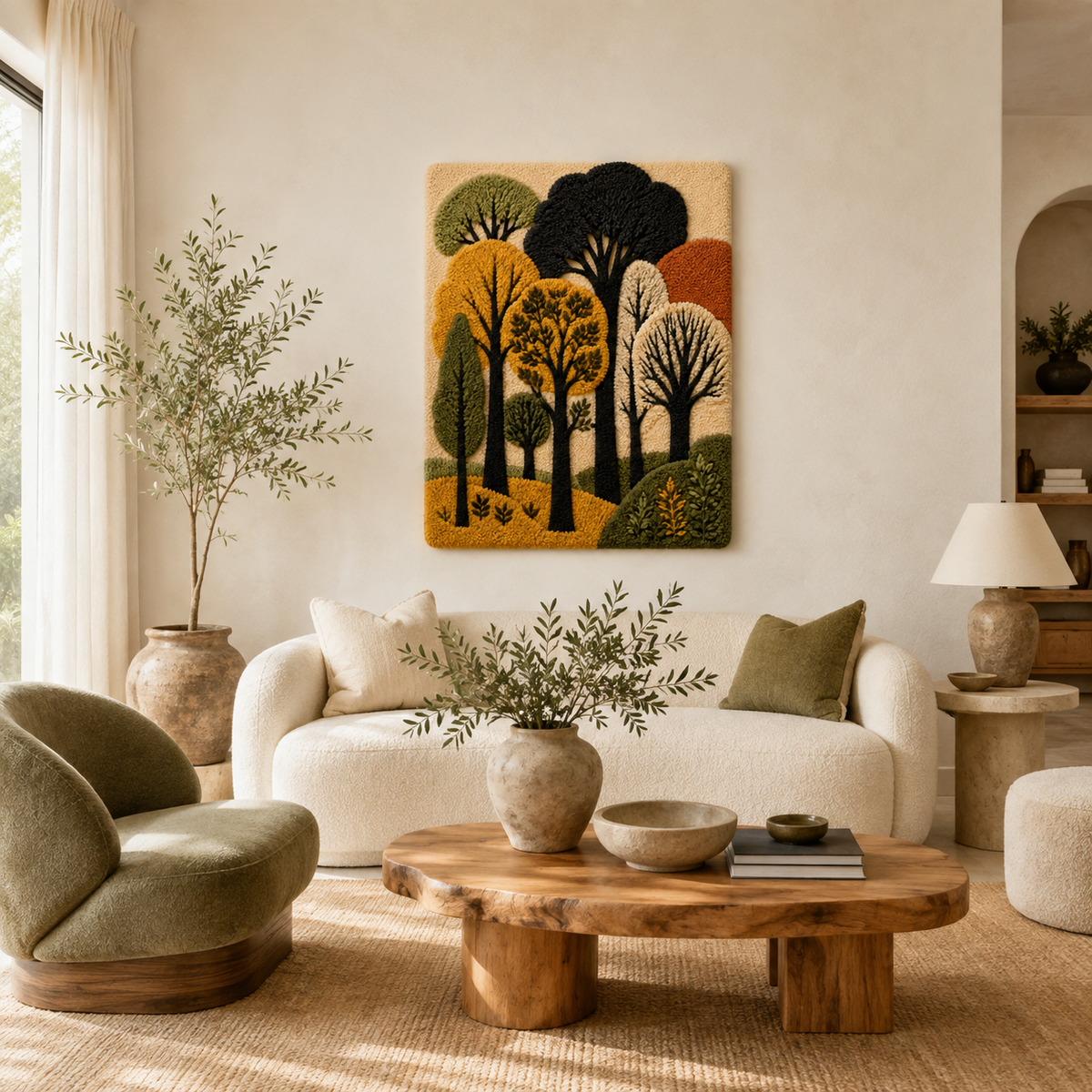 Hewn Earth Ember Saffron wall art featuring warm, abstract orange and red tones on a textured canvas.