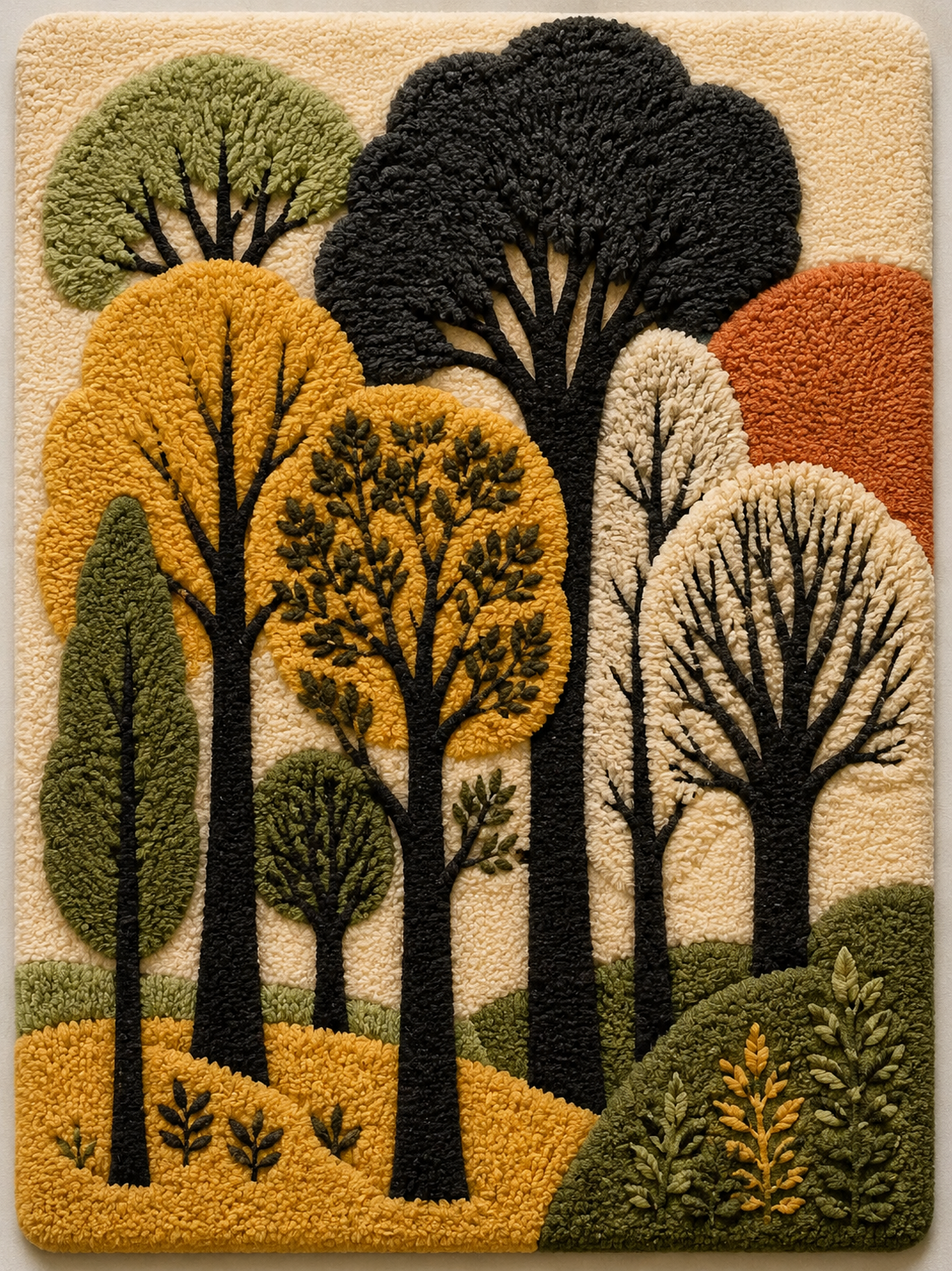 Hewn Earth Ember Saffron wall art featuring vibrant, abstract orange and red tones on textured canvas.