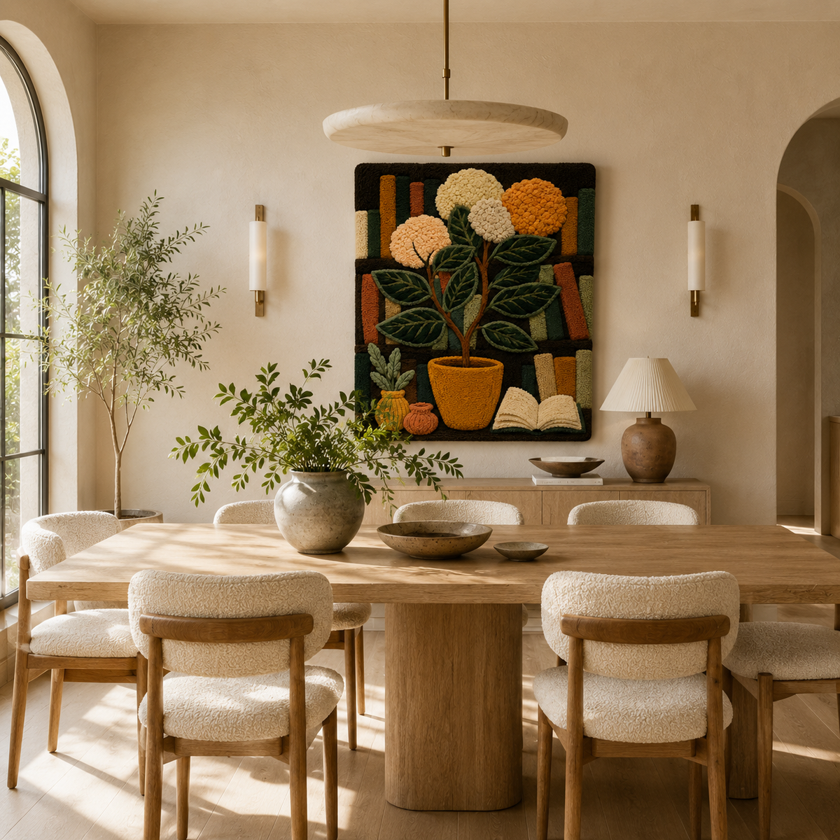 Hewn Earth Afterglow Crescent wall art featuring a glowing crescent moon design on a textured background.