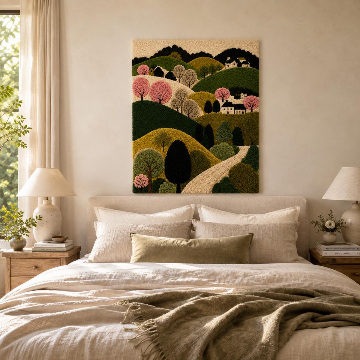 Hewn Earth Cinder Jardin wall art featuring earthy tones and abstract botanical design on a textured surface.