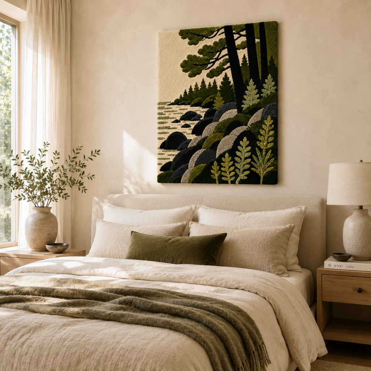 Hewn Earth Ember Quietude wall art featuring warm, abstract earthy tones displayed on a modern interior wall.