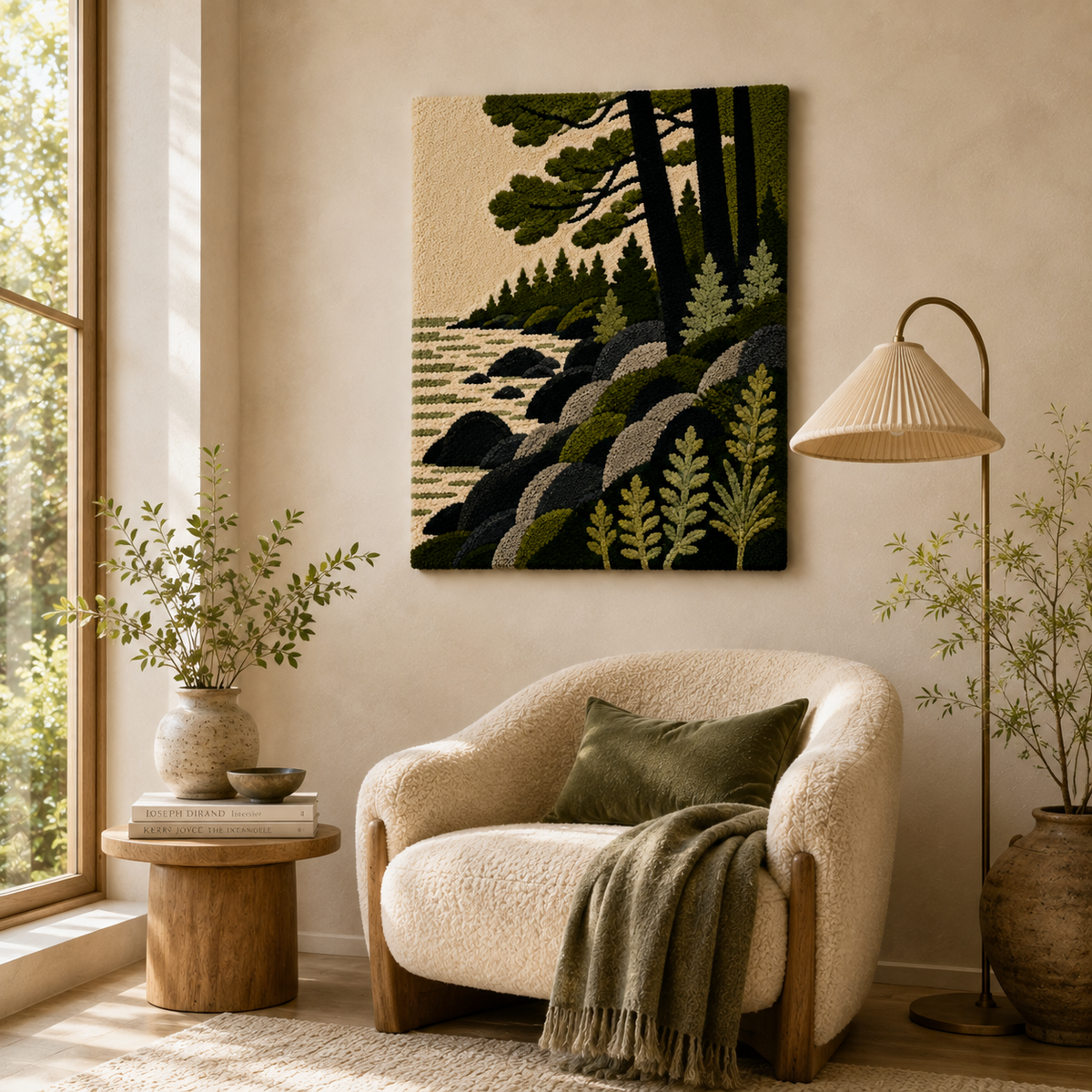 Hewn Earth Ember Quietude wall art featuring abstract earthy tones and textured designs for modern interior decor.