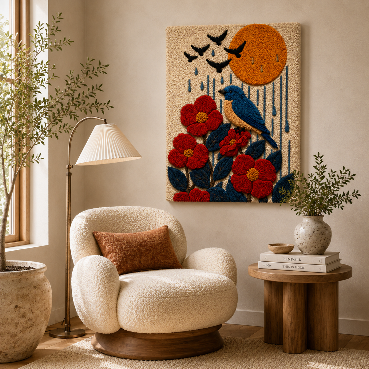 Luminous Garden wall art by Hewn Earth featuring vibrant, illuminated botanical design on textured wall surface.