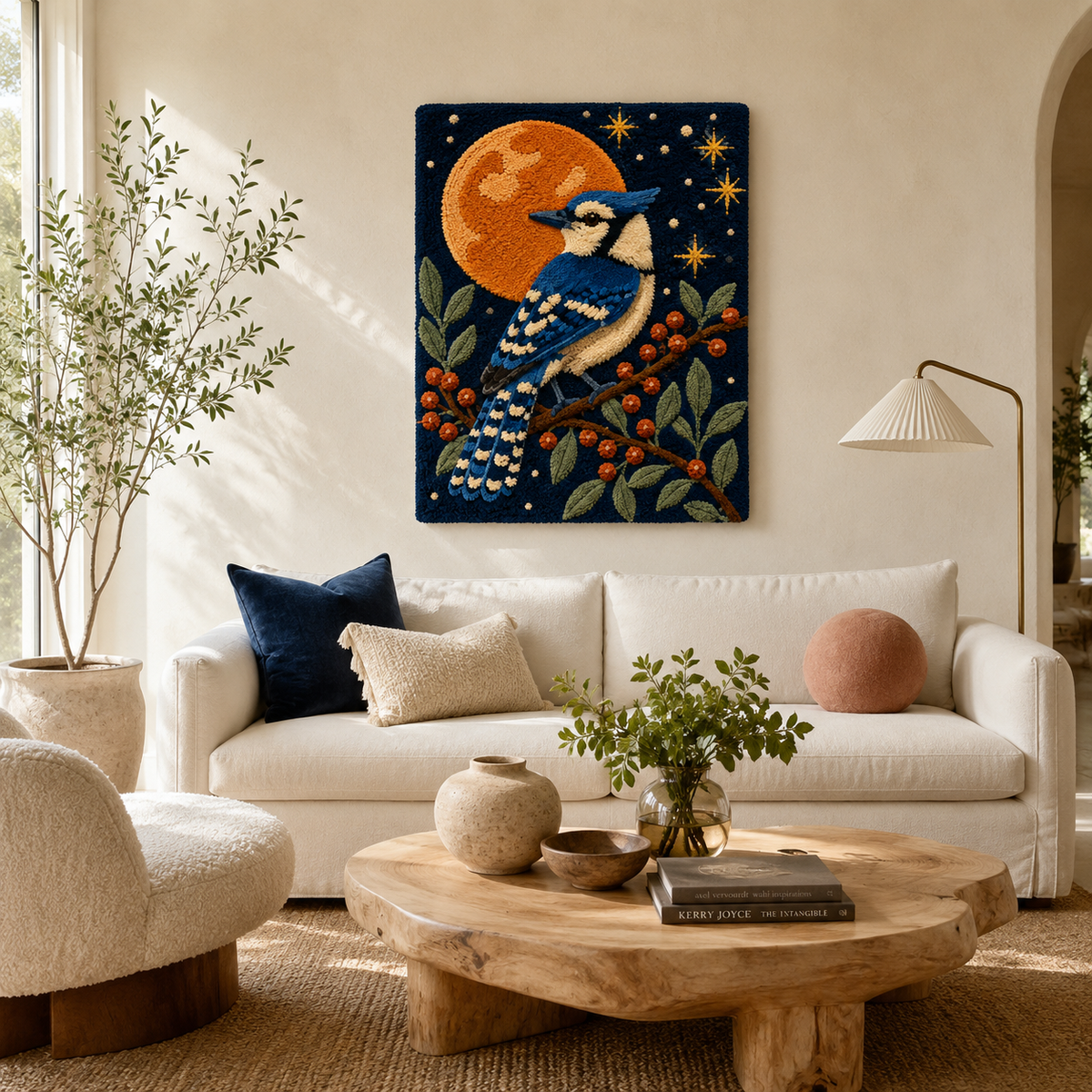 Close-up of Afterglow Nightingale wall art by Hewn Earth, showcasing detailed bird illustration on textured background.