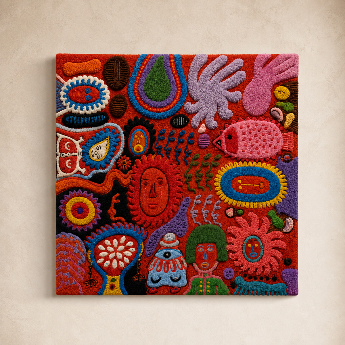 Hewn Earth Afterglow Lagoon wall art featuring vibrant abstract design in shades of blue and green on a textured surface