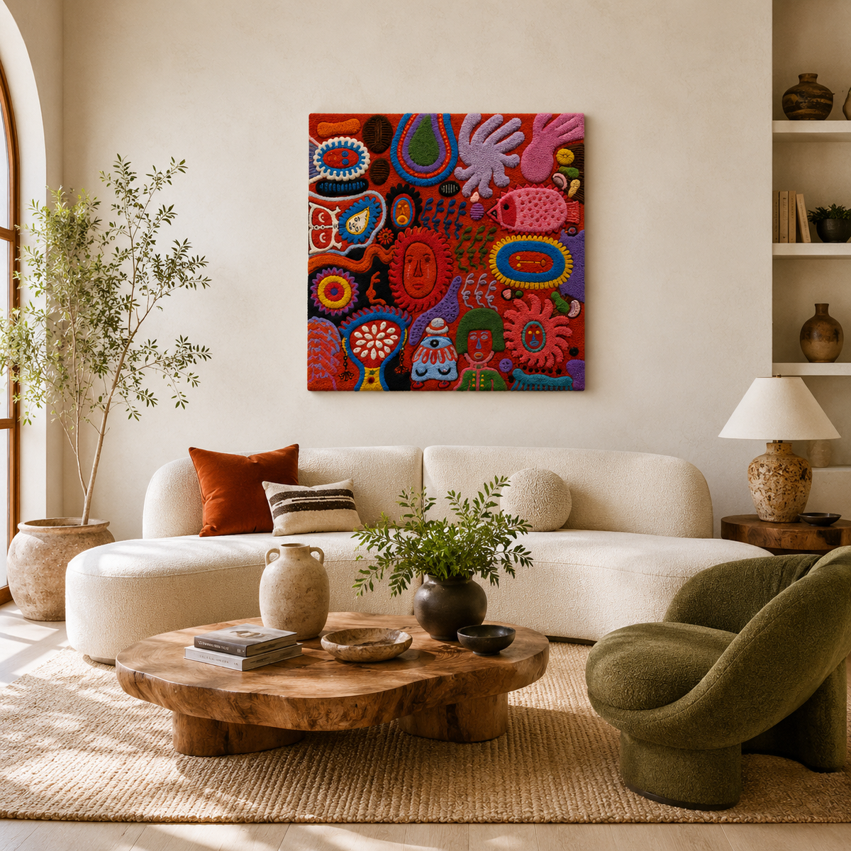 Hewn Earth Afterglow Lagoon wall art featuring vibrant abstract design on textured surface, ideal for modern home decor.