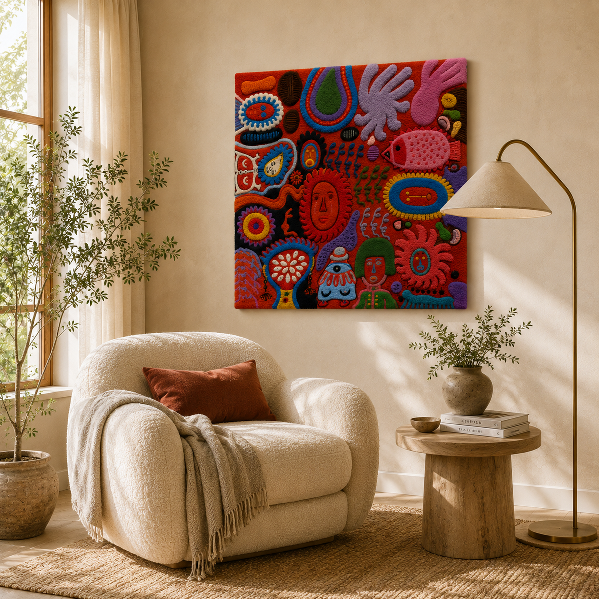 Hewn Earth Afterglow Lagoon wall art featuring vibrant abstract design with shades of blue and green, suitable for modern interior decor.