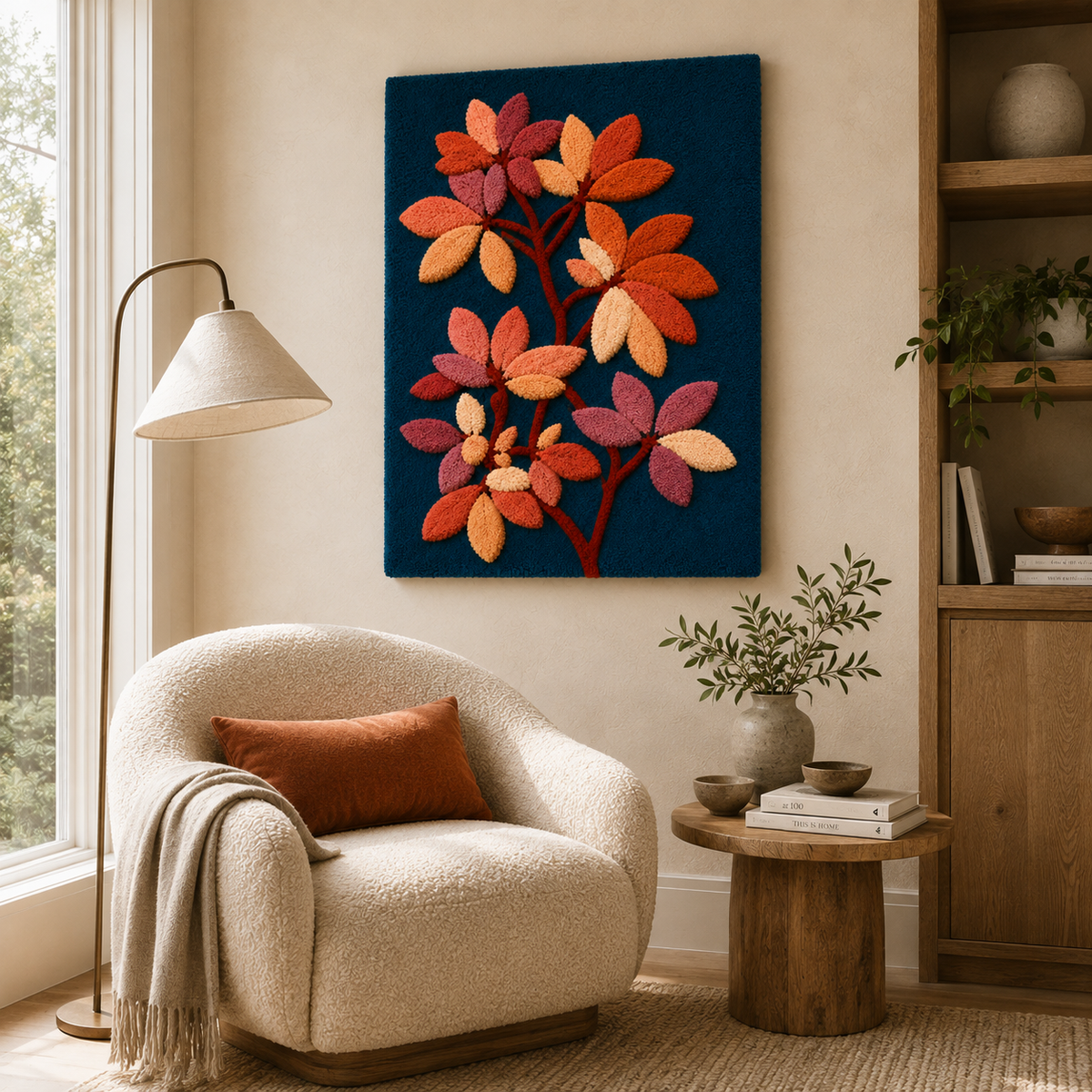 Hewn Earth Ember Bower wall art featuring warm, earthy tones and abstract design hanging on a modern interior wall.