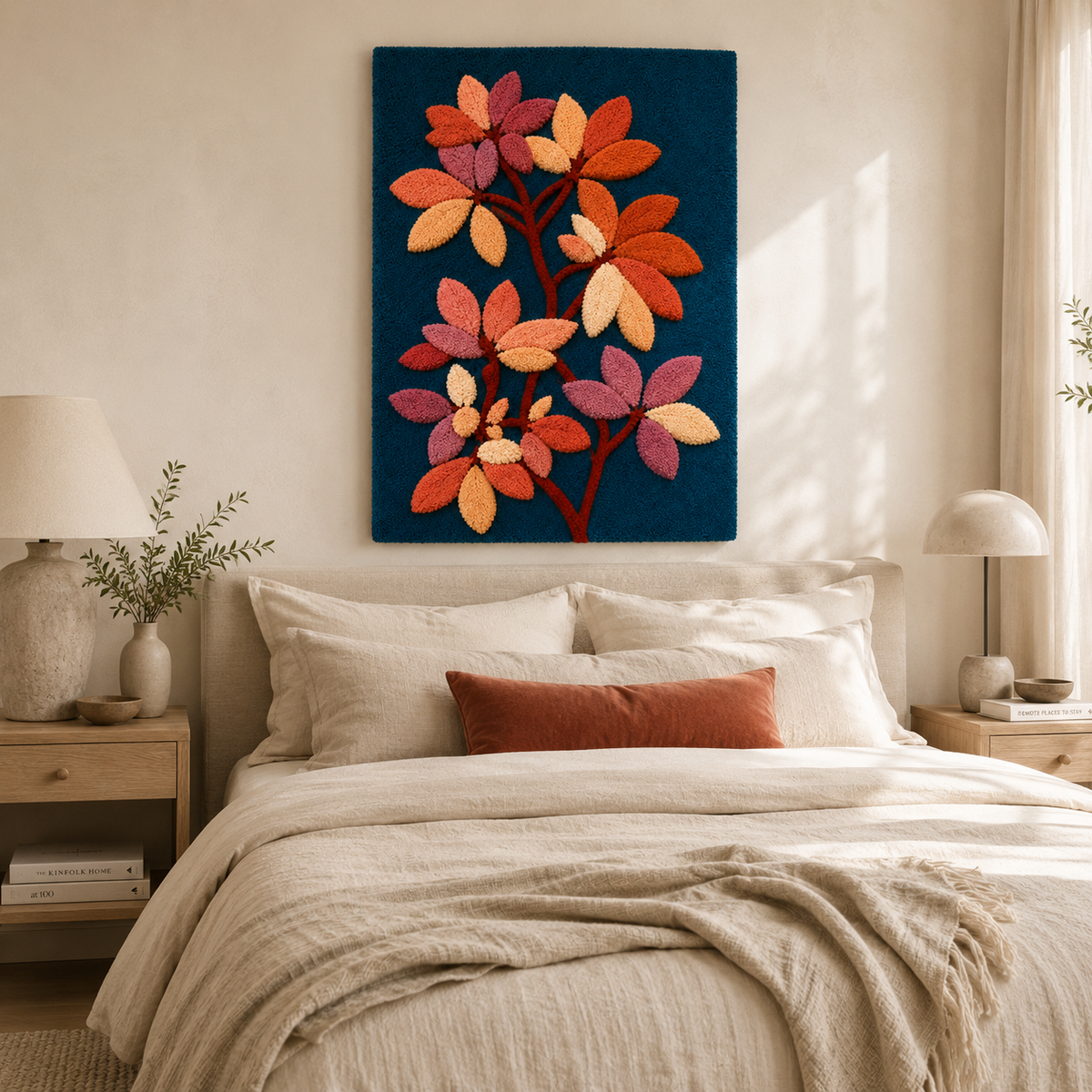 Close-up of Hewn Earth Ember Bower wall art featuring textured, earthy-toned abstract design on a neutral background.