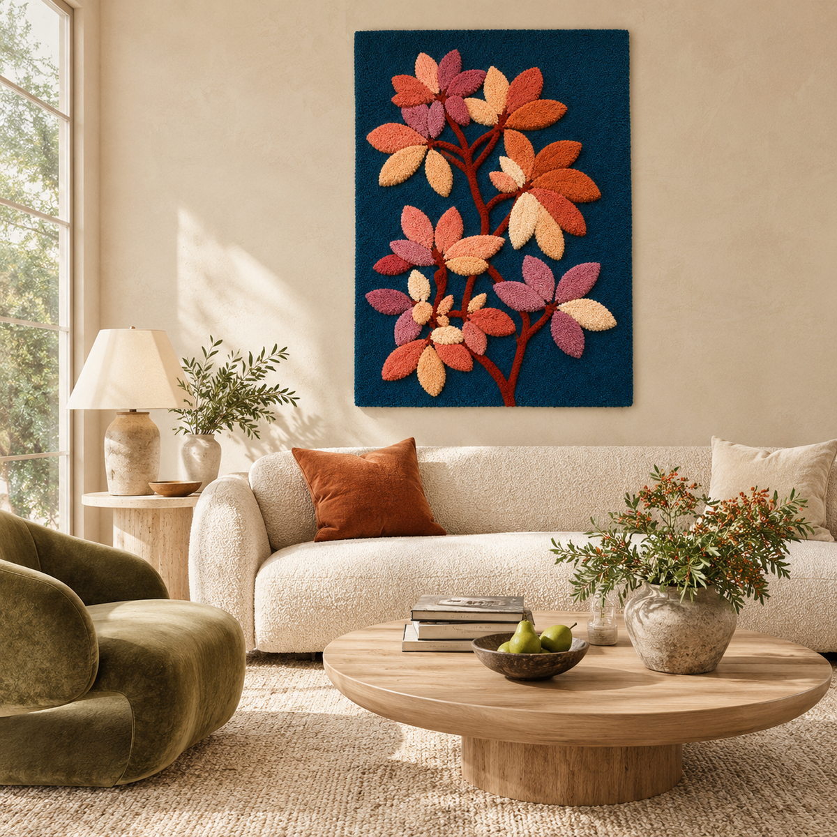 Hewn Earth Ember Bower wall art featuring warm earthy tones and abstract botanical design on a canvas backdrop.