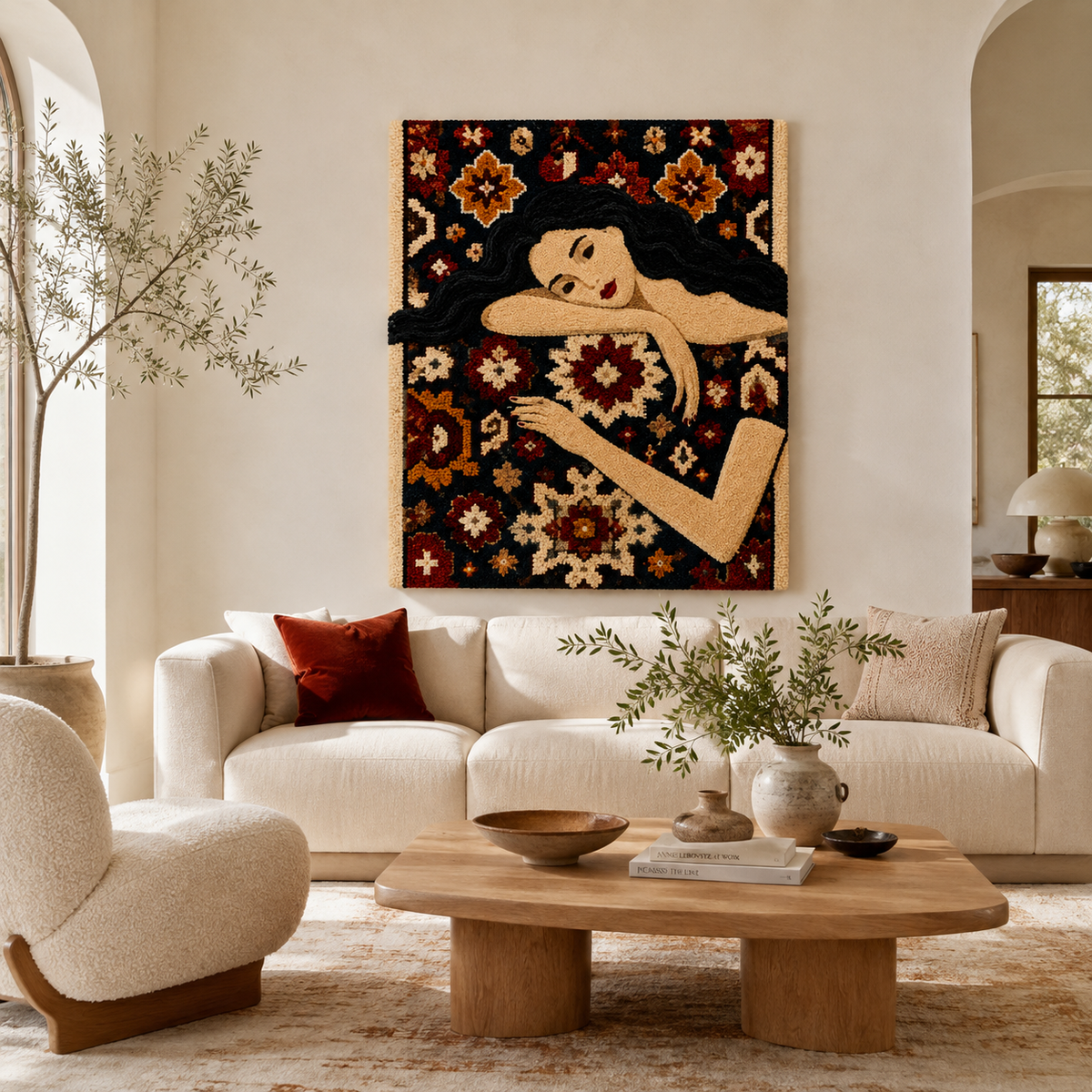 Hewn Earth Gilded Isle wall art featuring a textured, gold-accented design displayed on a room wall.