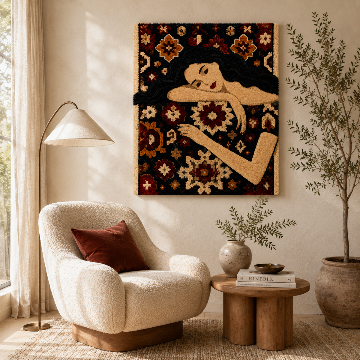 Hewn Earth Gilded Isle wall art featuring a textured, gold-accented landscape design on a neutral background.
