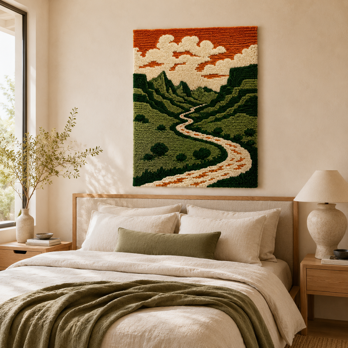 Hewn Earth Luminous Palms wall art featuring vibrant, illuminated palm leaves on a dark background for contemporary home decor