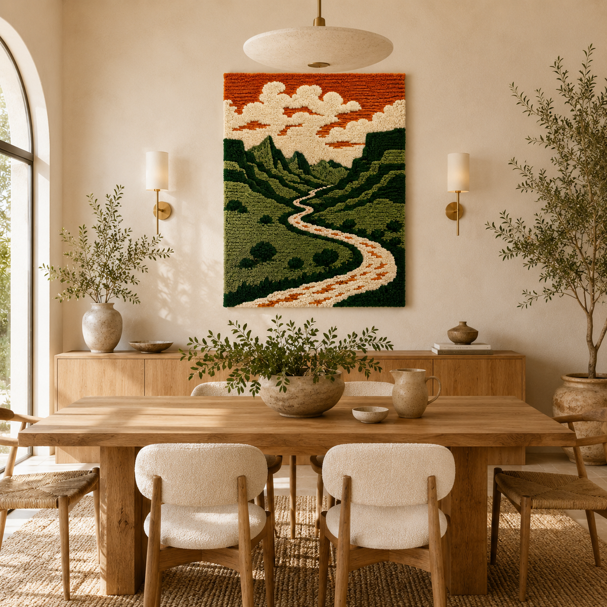 Luminous Palms wall art by Hewn Earth featuring vibrant, glowing palm leaves on a textured background.