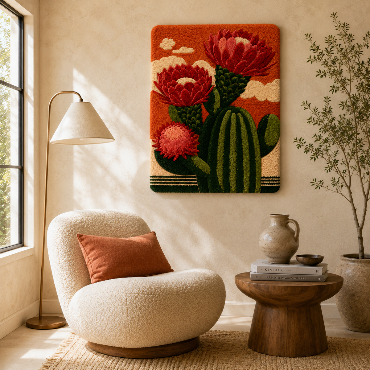 Hewn Earth Afterglow Willow wall art featuring a serene, abstract willow tree design in soft, glowing tones on a light background.