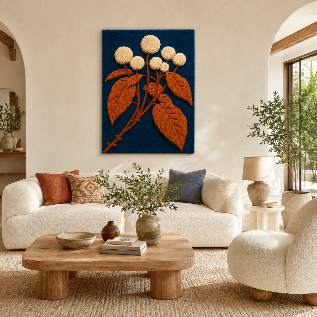 Hewn Earth Cinder Estuary wall art featuring abstract landscape with earthy tones on a canvas.